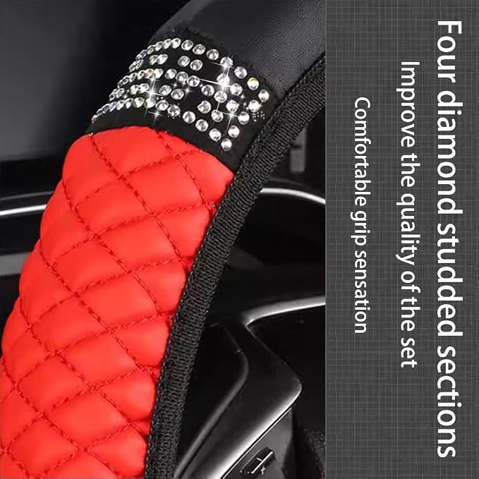 Microfiber Leather Steering Wheel Cover with Anti-Slip Lining Universal Car Accessory for Steering Wheel with a Diameter of 14.5-15 inch (Red)