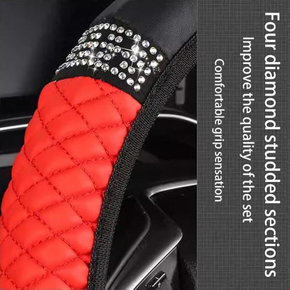 Microfiber Leather Steering Wheel Cover with Anti-Slip Lining Universal Car Accessory for Steering Wheel with a Diameter of 14.5-15 inch (Red)