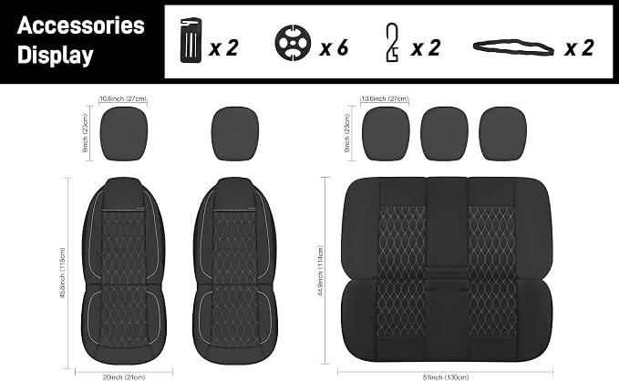CAROMOP Faux Leather Car Seat Covers 2 Front Set,Luxury and Comfortable Seat Covers for Cars, Airbag Compatible Car Interior Covers, Universal Fit for Suvs,Vans,Trucks(Black/Grey)