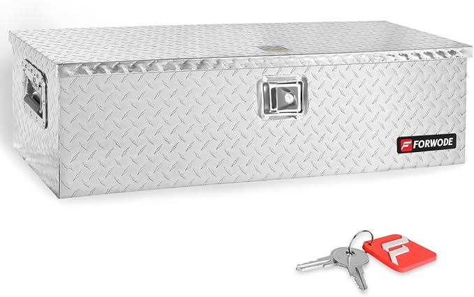 FORWODE 39 Inch Truck Bed Tool Box, Heavy Duty Aluminum Truck Storage Organizer for Pickup Truck Bed RV Toolbox with Handle and Lock - Silver