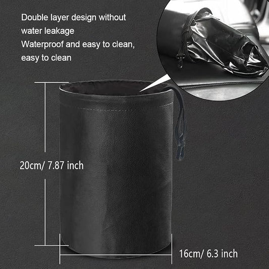 Collapsible PU Leather Car Trash Can, Waterproof Pop-Up Car Garbage Bin, Portable Multipurpose Auto Trash Container for Car Interior Accessories (Black)