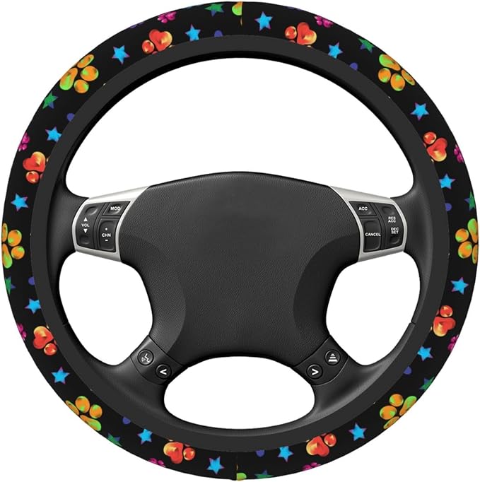 Paw Print Steering Wheel Cover for Women, Universal Auto Steering Wheel 14-15 Inch Car Interior Accessories with 2PCS Car Coasters, Suitable for Men and Women