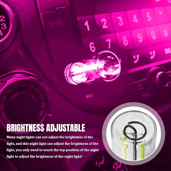 USB LED Car Interior Atmosphere Light, Car USB Night Light, Plug-in Auto Ambient Lighting Retro Lamps, Touch Adjustment LED Automotive Night Lamp Auto Accessories for bedrooms Camping (Pink)