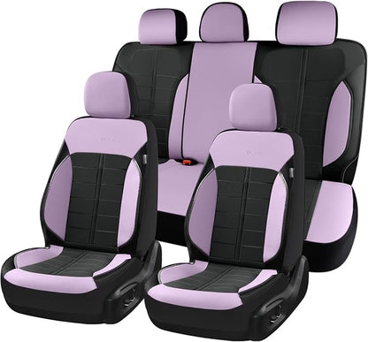 Coverado Car Seat Covers Full Set Leather Full Coverage Waterproof Seat Cover Car Seat Protector Cushion Universal Fit for Most Cars SUV Trucks, Purple&Black