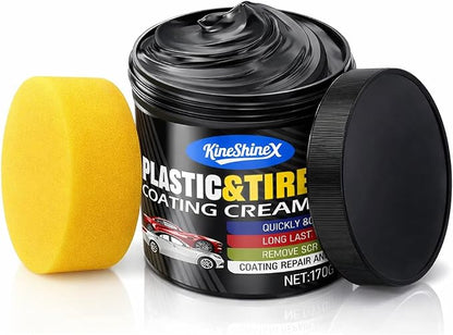 Black Trim Restorer, Plastic Restorer for Cars - Restore Faded Bumpers, Plastic, Trim, Vinyl & Rubber - Car Detailing Kit Tire Shine Applicator Shiny Stuff for Jeep, Truck Car Accessories - 6oz Paste