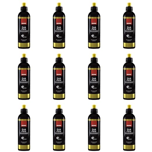 RUPES 9.DAFINE250 Pack of 12 Yellow 250 ml D-A Fine High Performance Fine Polishing Compound for Car Detailing & Removing Scratches | Light Defect Removal | Reduces Oxidation and Removes Swirl Marks