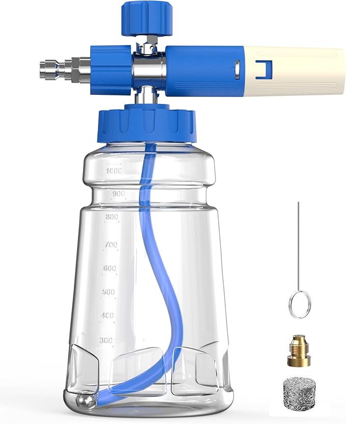 Foam Cannon for Pressure Washer with 1/4" Quick Connector, Wide Mouth Foam Cannon, Adjustable Soap Cannon for Car Wash, Additional 1.1mm Orifice Nozzle (Transparent)
