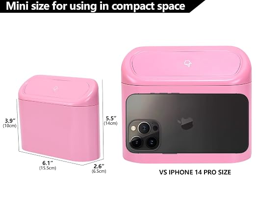 Ginsco 2 Pack Mini Car Trash Can with Lid, Small Car Garbage Can, Cute Leakproof ABS Trash Bin, Auto Accessories for Interior, Garbage Bin for Home, Office with 120pcs Trash Bags Pink