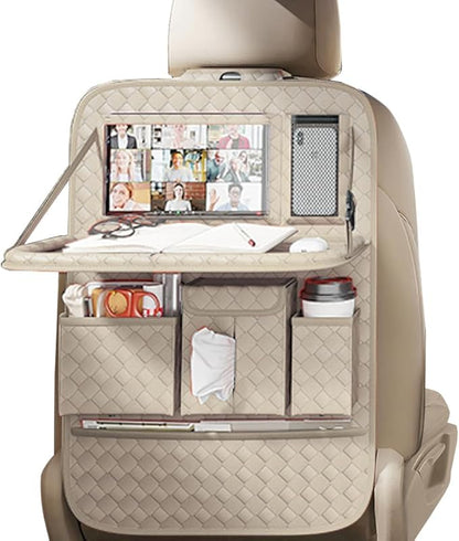 XDV Car Seat Organizers,Multi-functional Back Seat Protectors, Storage Pouches, and Tray Holders (for Cars, Kids, Seat Back and Rear Seats) (Woven Beige, 1 Pcs)