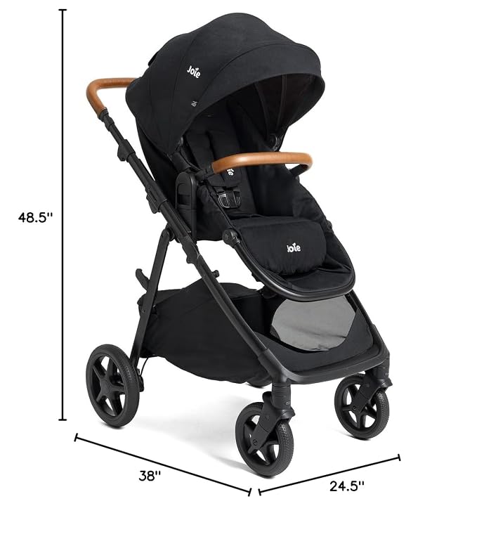 Joie Ginger and Mint Latch Travel System – 4-in-1 Travel System with Baseless Infant Car Seat & Stroller, One-Click Install, from Birth Stroller (Shale Dark)