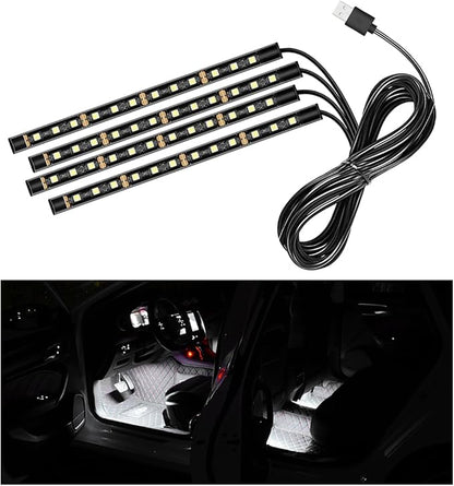 Car LED Strip Light, 48 LEDs RGB Neon Interior Atmosphere Lights, 12V Under Dash Ambient Night Light, USB Port Auto Interior Decorative Lamp, Universal Car Accessories (White)