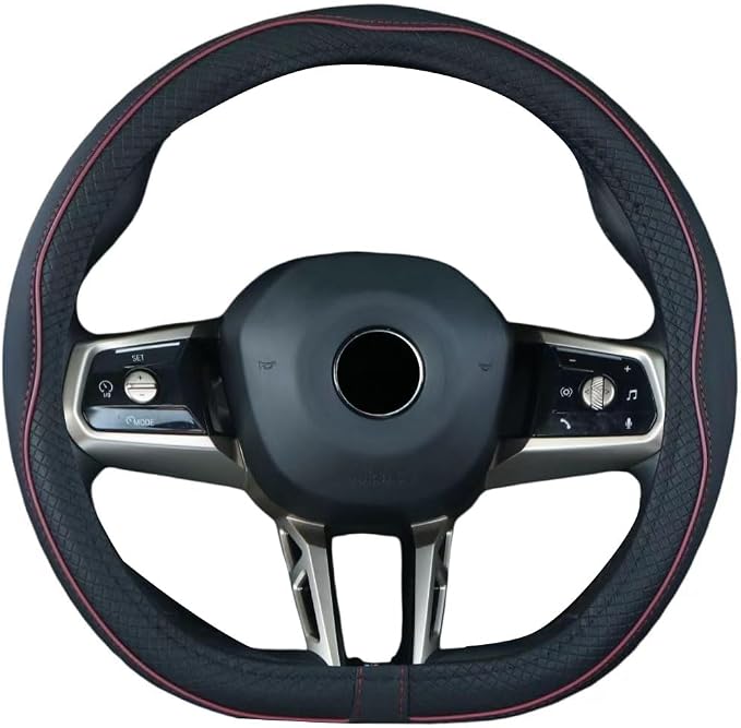 Mayco Bell Flat Bottom Steering Wheel Cover Anti-Slip,Safety,Soft,Breathable,Durable,Full Surround,Comfortable Grip Microfiber Leather (D Shape, Wine Red)