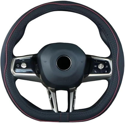 Mayco Bell Flat Bottom Steering Wheel Cover Anti-Slip,Safety,Soft,Breathable,Durable,Full Surround,Comfortable Grip Microfiber Leather (D Shape, Wine Red)