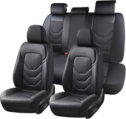 Coverado Car Seat Cover, Black Seat Covers for Cars, 5 Seat Leather Seat Covers, Waterproof Car Seat Protector, Front and Back Seat Cover, Universal Car Seat Cushion for Most Sedan SUV Truck