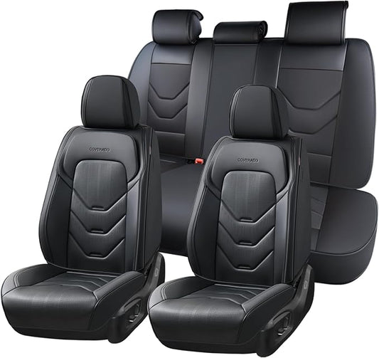 Coverado Car Seat Cover, Black Seat Covers for Cars, 5 Seat Leather Seat Covers, Waterproof Car Seat Protector, Front and Back Seat Cover, Universal Car Seat Cushion for Most Sedan SUV Truck