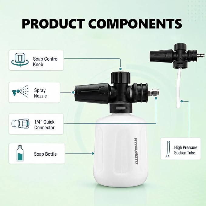 Foam Cannon for Pressure Washer, Adjustable Snow Foam Blaster with 1/4" Quick Connector, 0.11 Gallon(400ml) Foam Bottle for Car Wash, Electric Pressure Washer Accessories