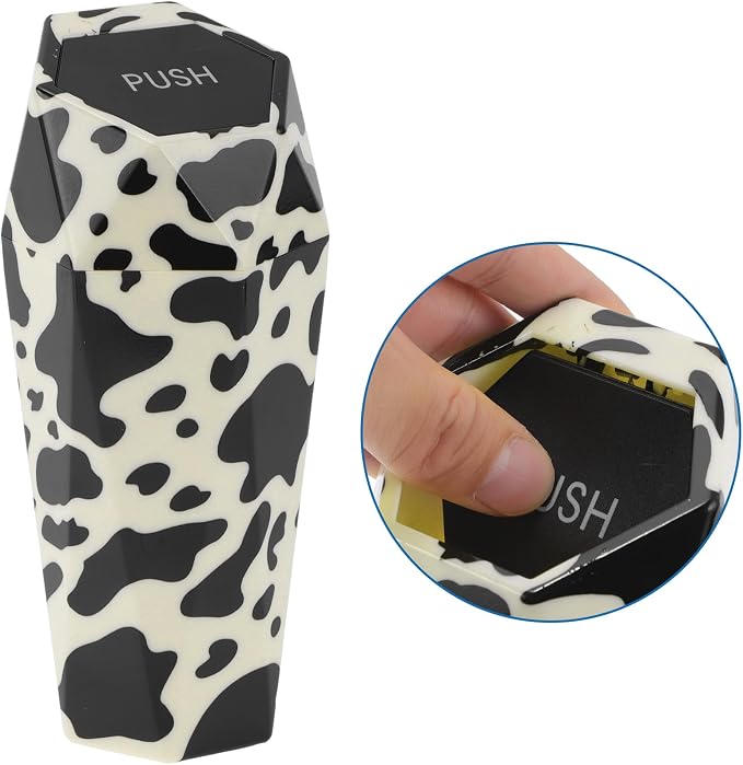 Car Trash Can Portable 3.5" Width 7.9" Height Trash Bin Plastic Black White 1 Pcs