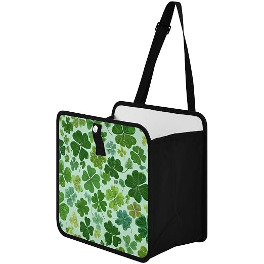 Car Trash Can Organizer Bin with Adjustable Strap for Back Front Seat Console Waterproof Leakproof Collapsible Portable 8.66 Inch Green Nature St Patrick Clovers