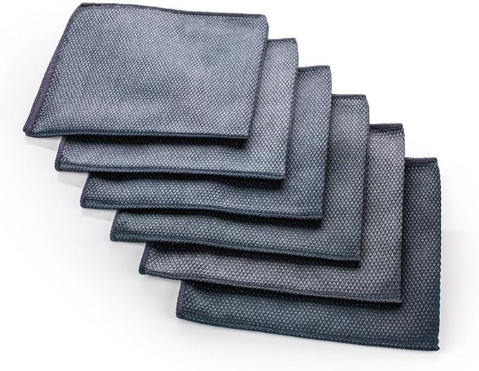 The Rag Company - Diamond Weave Glass & Window - Detailing Towels to Polish Mirrors & Chrome, Snakeskin Like Texture, Lint-Free, Streak-Free, 280gsm, 16in. x 16in, Black (6-Pack)