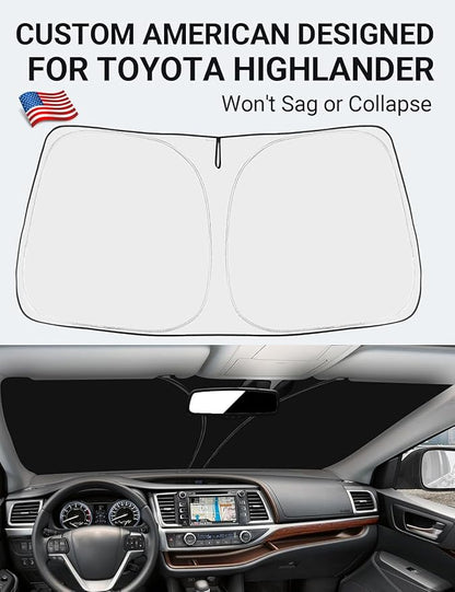 Proadsy 2026 Upgrade Front Windshield Sun Shade Foldable Sunshade Protector Custom Fit 2014-2019 Highlander LE XLE SE Limited Hybrid SUV Accessories