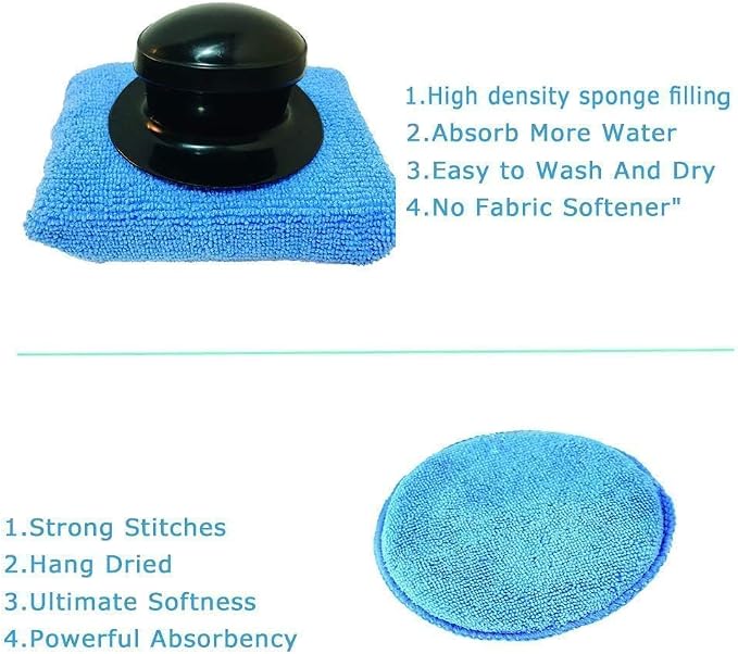 Microfiber Car Wax Applicator Pad, Round + Rectagular Car Sponge Polishing Pads with Handle, Auto Detailing Supplies microfiber Premium Grade Microfiber Applicator Kit (Pack of 13)