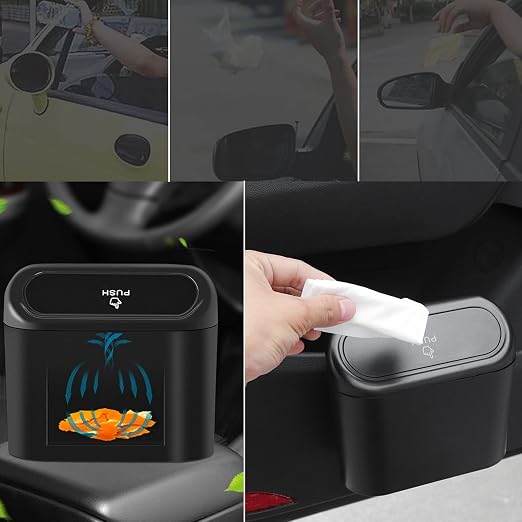 Car Trash Can Bin with Lid - 3 Packs Universal Vehicle Mini Leakproof Garbage Can Bin with 60pcs Trash Bags Can Organizer Storage for Front Back Seat Accessories for Auto Office Bedroom Home(Black)