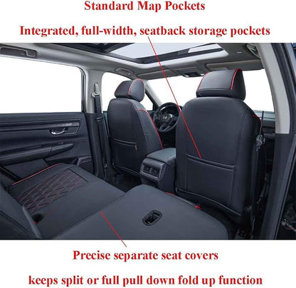 EKR CRV Seat Covers Custom Fit for Honda CRV 2017 2018 2019 2020 2021 2022,Leather Car Seat Cover Full Set for Trucks SUV,Waterproof Car Seat Cushion,Faux Leather (Black with Red Piping)