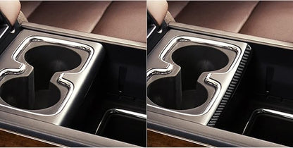 Real Carbon Fiber Fit for Chevy Silverado/GMC Sierra 1500 2014-2018 for 2500/3500HD 2015-2019 Car Center Console Water Cup Holder Decor Strip Trim Decals Sticker Auto Interior Accessories Cover Black
