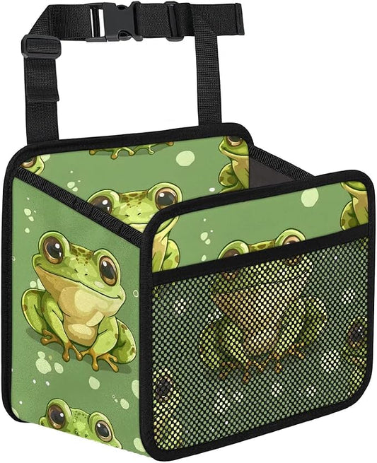 Car Backseat Organizer, PU Leather Back of Seat Cars Hanging Organizer with Pockets Leakproof Car Garbage Bag Hanging Cars Seat Storage Box Travel Accessories Foldable (Green Frog)