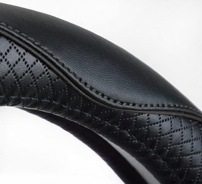 Rueesh Microfiber Leather Steering Wheel Cover Anti-Slip Matte Finish Auto Car Wheel Cover Universal 15 Inch Wheel Cover for Car Embossing Pattern Black Line