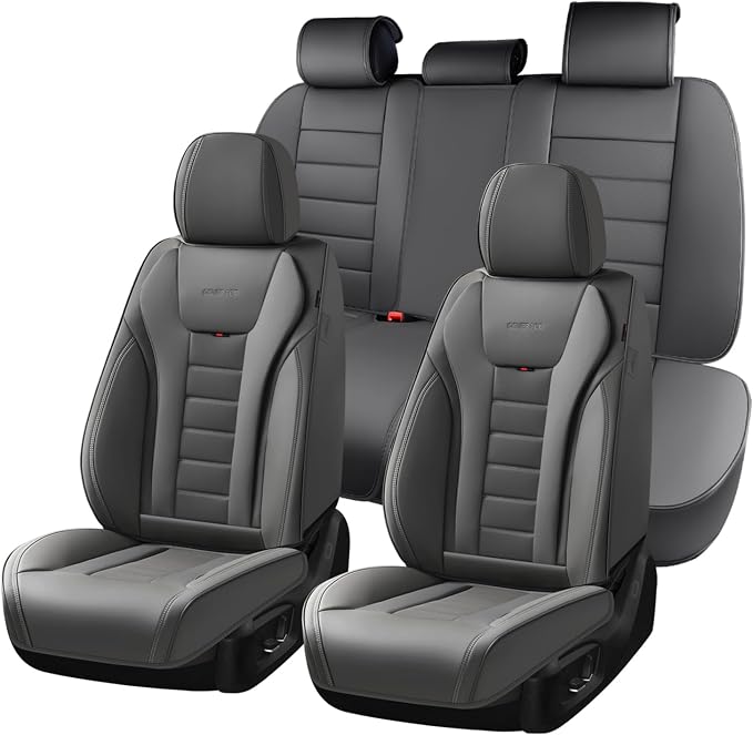 Coverado Car Seat Covers Full Set, Seat Covers for Cars, Front Seat Covers and Back Seat Cover Waterproof Leather Automotive Seat Cover, Universal Car Interior Protectors Cushion for Most Cars