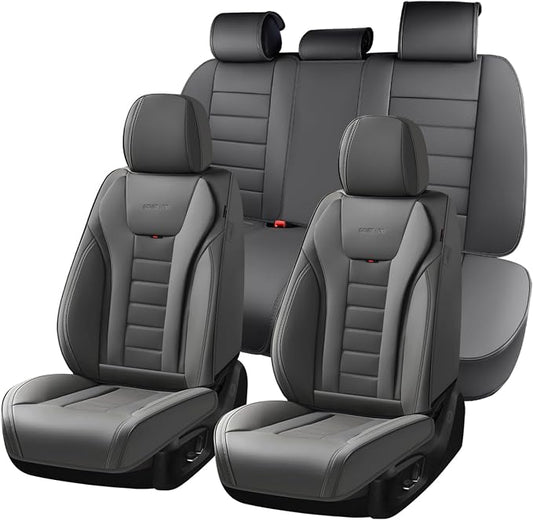 Coverado Car Seat Covers Full Set, Seat Covers for Cars, Front Seat Covers and Back Seat Cover Waterproof Leather Automotive Seat Cover, Universal Car Interior Protectors Cushion for Most Cars