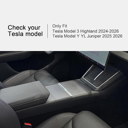 JVMA Expanded Center Console Organizer Tray & Armrest Organizer Upgrade | for Tesla Model Y YL Juniper 2026 2025 & Tesla Model 3 Highland 2026-2024 Accessories Smooth Slide Fitted Silicone US Patent