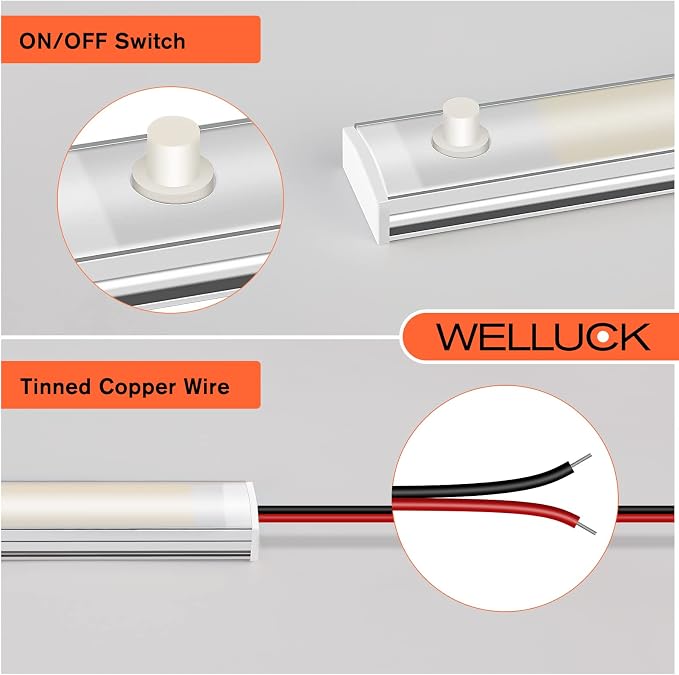 WELLUCK 12V Interior LED Light Bar, 1600LM COB Interior Light Strip w/Switch for Car, Trailer, Truck Bed, Van, RV, Cargo, Boat, Cabinet, Slim Enclosed Trailer Lights Fixture, 12 Volt Led Lighting