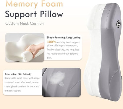FLORICH Car Seat Cushion and Lumbar Support Headrest Pillow Memory Foam Seat Cushion Ergonomic 2-in-1 Car Neck Pillow & Back Support for Car Truck Seat Long Driving Sciatica Tailbone Pain Relief, Gray