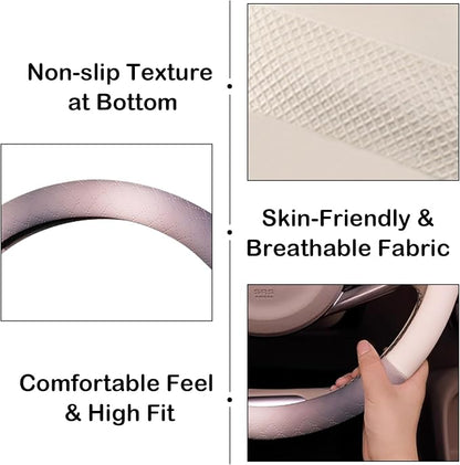 Steering Wheel Cover, Gray White Leather Steering Wheel Cover 14.5-15 Inch Non-Slip Breathable Microfiber Car Steering Wheel Covers for Men Women