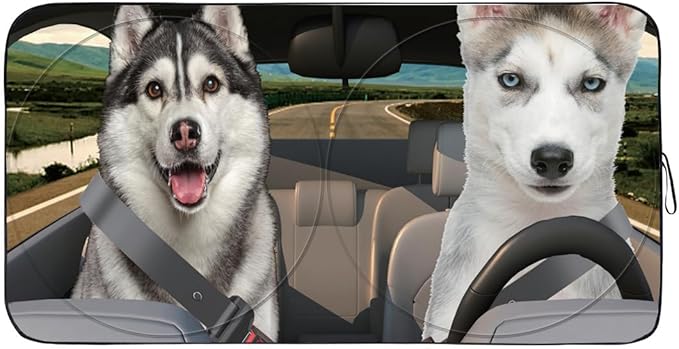 Gven Windshield Sun Shade for Car Front Window Sunshades Windshield Cover Automotive Interior Sun Protector Accessories for Compact& Midsize Sedan,Com& Subcompact SUV,Small Pickup,Wagon(Dogs, S)