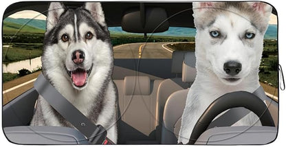Gven Windshield Sun Shade for Car Front Window Sunshades Windshield Cover Automotive Interior Sun Protector Accessories for Compact& Midsize Sedan,Com& Subcompact SUV,Small Pickup,Wagon(Dogs, S)