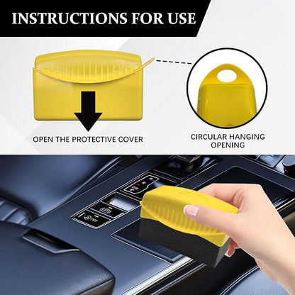 Tire Dressing Applicator, Tire Shine Applicator, Wheel Waxing Wipe Polishing Sponge with Lid, Car Accessories Reusable Wheel Detailing Foam Fit for Vehicle Waxing Polishing Cleaning (Yellow)