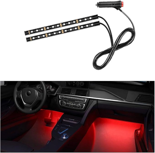 Car LED Strip Light, 24 LEDs RGB Neon Interior Atmosphere Lights, 12V Under Dash Ambient Night Light, Cigarette Lighter Auto Interior Decorative Lamp, Car Accessories (Red)