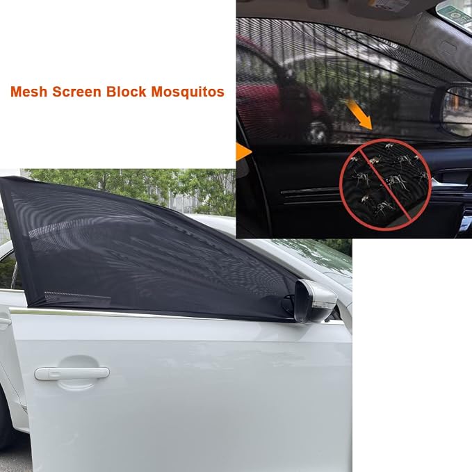 Car Front Window Screen up to 22"x42", Elastic Mesh Car Sun Shade fit for Medium and Large SUV