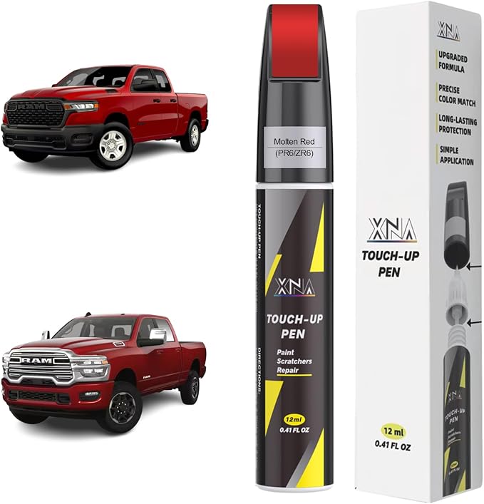 XNA Molten Red(PR6/ZR6) for Dodge Ram Touch Up Paint, 2 in 1 Car Scratch Remover with Pen Tip and Brush, Exact Color-Matched for Car Paint Scratch Repair, Quick & Easy Fix Chips and Nicks