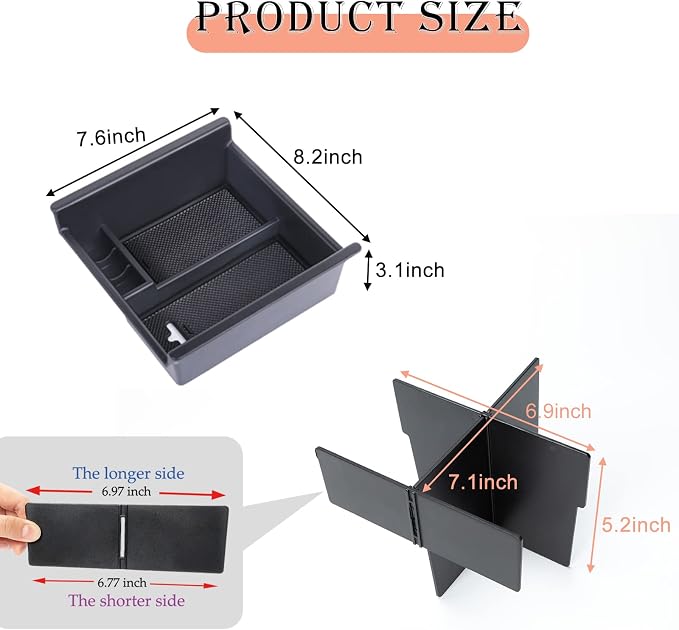 JDMCAR Center Console Organizer Set Compatible with 2010-2024 Toyota 4Runner Accessories Insert ABS Black Compartment Divider Armrest Tray (2-Pack)