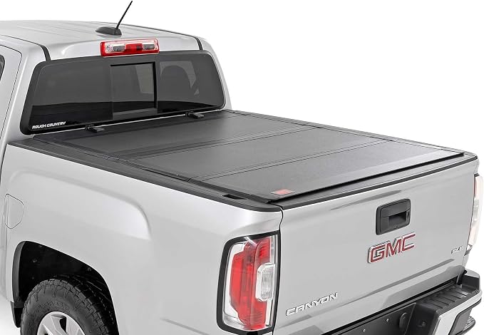 Rough Country Hard Tri-Fold Truck Bed Tonneau Cover for Chevy Colorado & GMC Canyon (2015-2026) - Aluminum Flip-Up Folding Bed Cover, Fits 5' (60") Bed