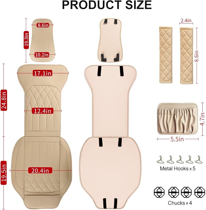2 Pack Leather Front Car Seat Covers, Universal Sideless Car Seat Protectors with Storage Pocket and Seat Belt Pads, Waterproof Automotive Seat Cover for Cars Trucks SUV(Yellow Beige)
