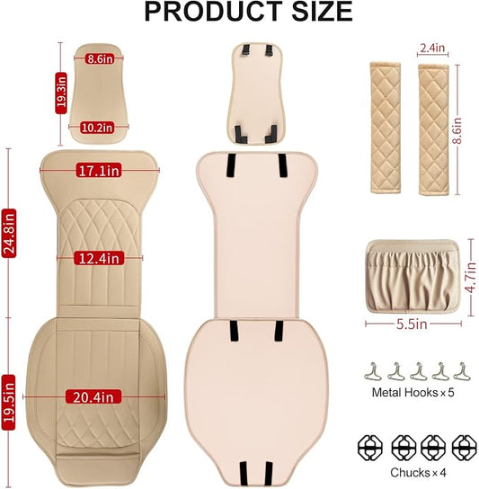 2 Pack Leather Front Car Seat Covers, Universal Sideless Car Seat Protectors with Storage Pocket and Seat Belt Pads, Waterproof Automotive Seat Cover for Cars Trucks SUV(Yellow Beige)