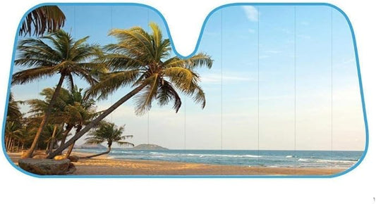 BDK Palm Tree Tropical Island Front Windshield Sun Shade Accordion Folding Cute Car Window Shades for Truck & Car Sunshade Shield for Sun UV Rays - Visor Protector Keeps Vehicle Cool - 58 x 27 inches