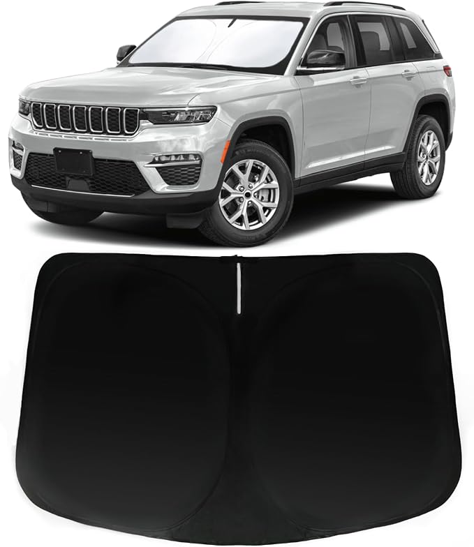 Windshield Sun Shade for 2014-2023 Jeep Cherokee Trailhawk, Overland, Limited, Latitude, Altitude, Car Front Window Sunshade - 240T Sun Visor Blocks UV Rays Heat Sun Shield Accessories