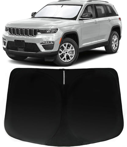 Windshield Sun Shade for 2014-2023 Jeep Cherokee Trailhawk, Overland, Limited, Latitude, Altitude, Car Front Window Sunshade - 240T Sun Visor Blocks UV Rays Heat Sun Shield Accessories
