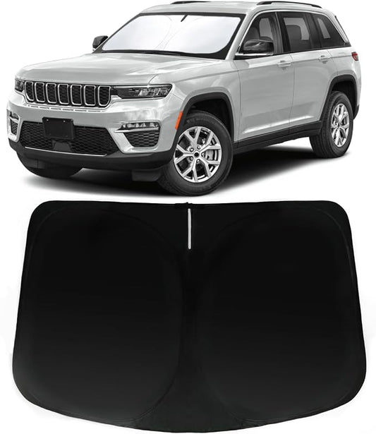 Windshield Sun Shade for 2014-2023 Jeep Cherokee Trailhawk, Overland, Limited, Latitude, Altitude, Car Front Window Sunshade - 240T Sun Visor Blocks UV Rays Heat Sun Shield Accessories